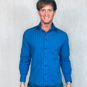 Express Men, Long Sleeve Shirt, Blue, Size Small